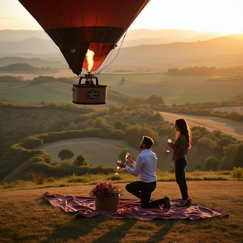 Proposta di matrimonio in mongolfiera sopra la campagna toscana