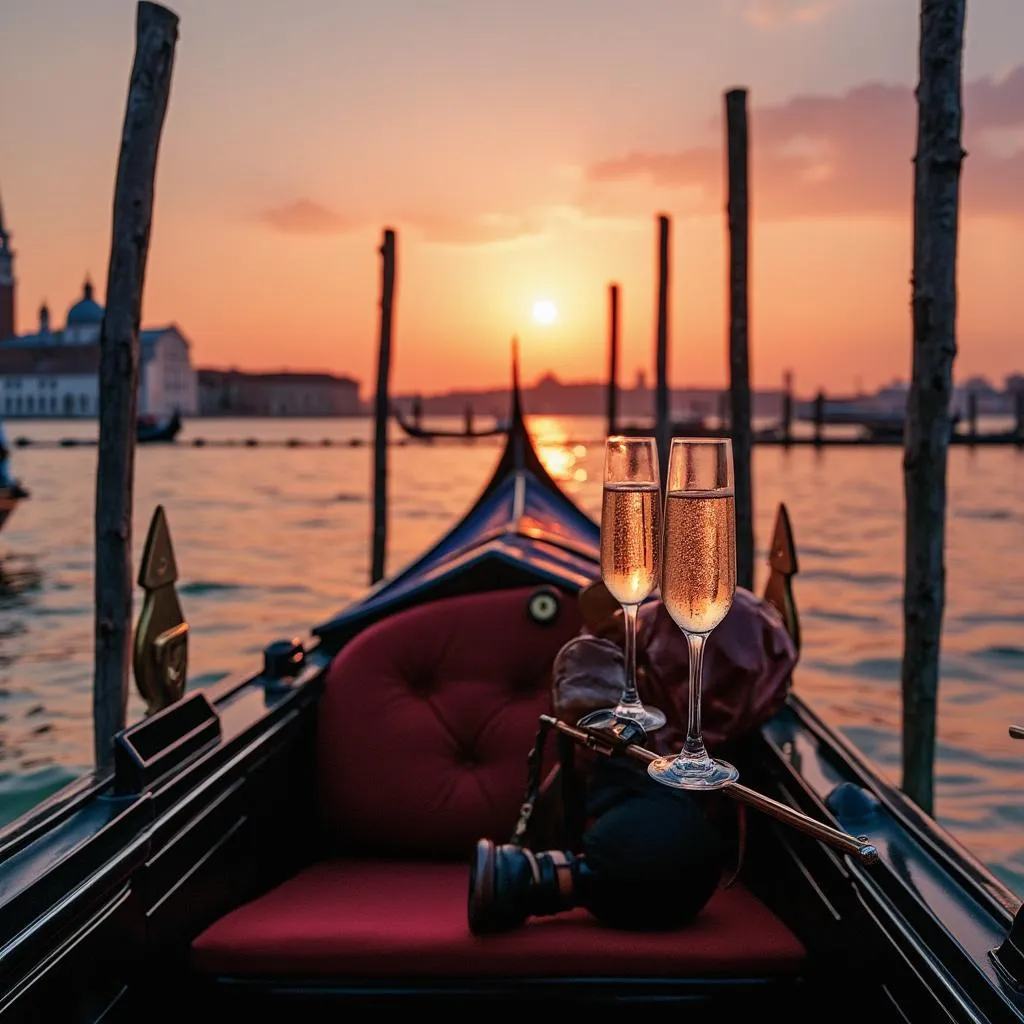 Tour esclusivo in gondola al tramonto con musicisti e aperitivo
