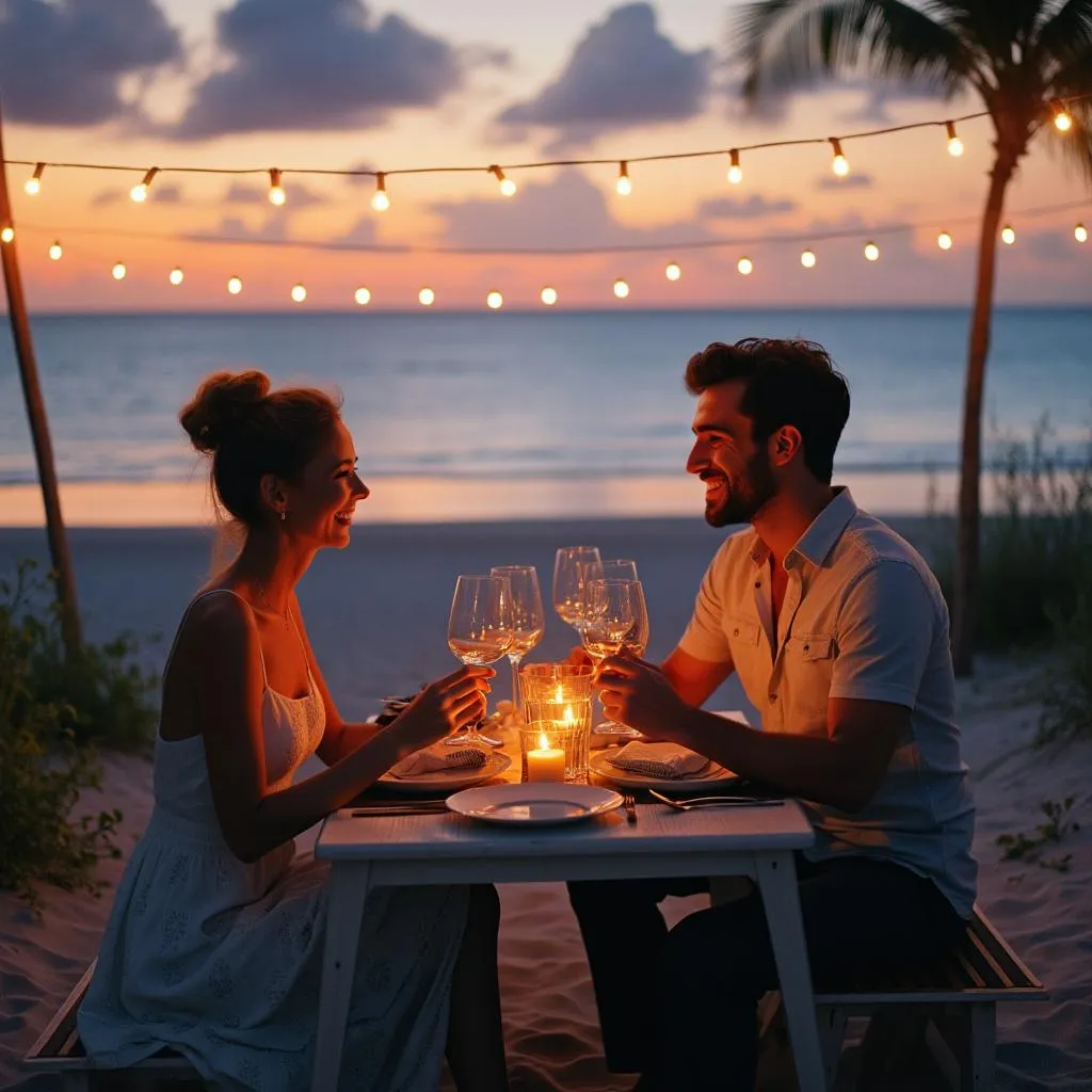 Coppia festeggia anniversario con cena privata sulla spiaggia
