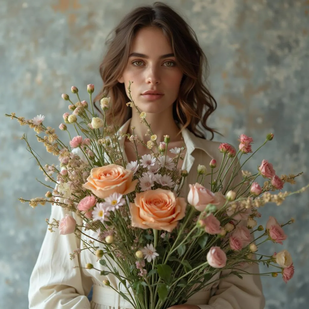 Sofia Esposito sorridente con un bouquet di fiori